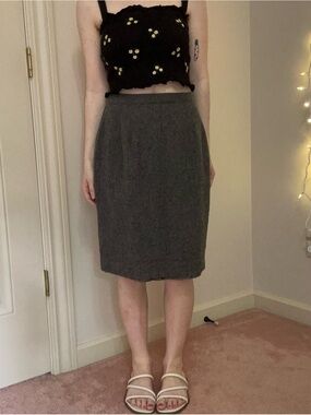 Vintage Grey Wool Pencil Skirt